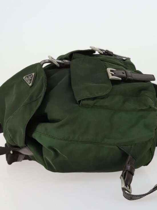 PRADA Backpack Nylon Green Silver Auth 157224